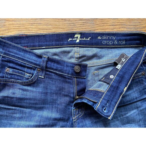 7 For All Mankind ‘The Skinny Crop & Roll’ Blue Jeans sz 28 - Picture 4 of 9